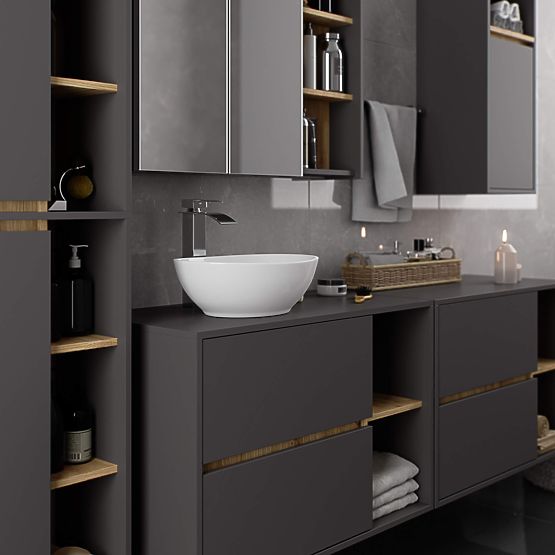 BATHROOM CABINET UNDER SINK VAMI W 90 cm 2 DRAWERS GRAPHITE GREY / ARTISAN OAK