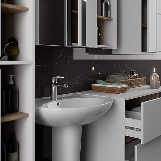 BATHROOM CABINET UNDER SINK VAMI W90 2SZ 2P WHITE / SONOMA OAK