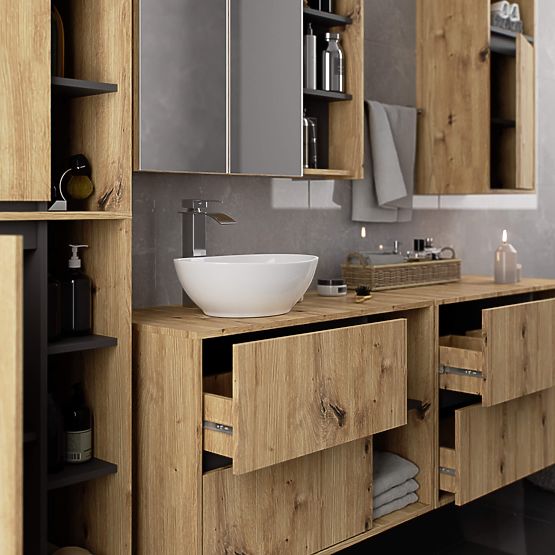 BATHROOM CABINET UNDER SINK VAMI W90 2DR 2SHELF PK ARTISAN OAK / GRAPHITE GRAY