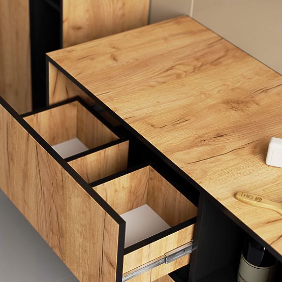 BATHROOM CABINET UNDER SINK VAMI W90 2SZ 2P OAK CRAFT / BLACK