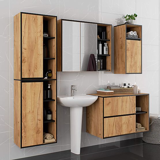 BATHROOM CABINET UNDER SINK VAMI W90 2SZ 2P OAK CRAFT / BLACK