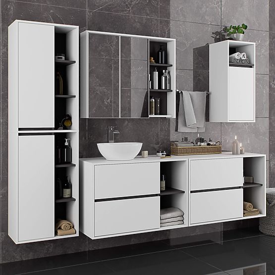 BATHROOM CABINET UNDER SINK VAMI W90 2SZ 2P WHITE / GRAPHITE GRAY