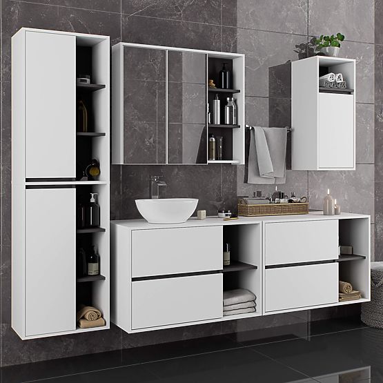 BATHROOM CABINET UNDER SINK VAMI W90 2SZ 2P WHITE / GRAPHITE GRAY