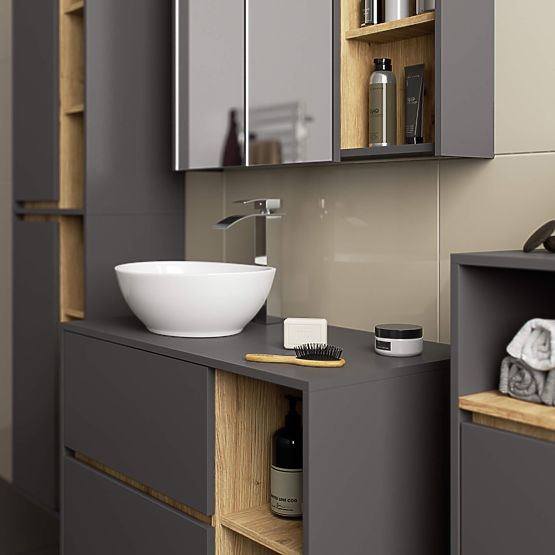 BATHROOM CABINET UNDER SINK WITH HOLES VAMI W90 UM 2SZ 2P GRAPHITE GRAY / ARTISAN OAK