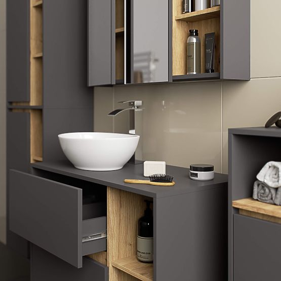 BATHROOM CABINET UNDER SINK WITH HOLES VAMI W90 UM 2SZ 2P GRAPHITE GRAY / ARTISAN OAK