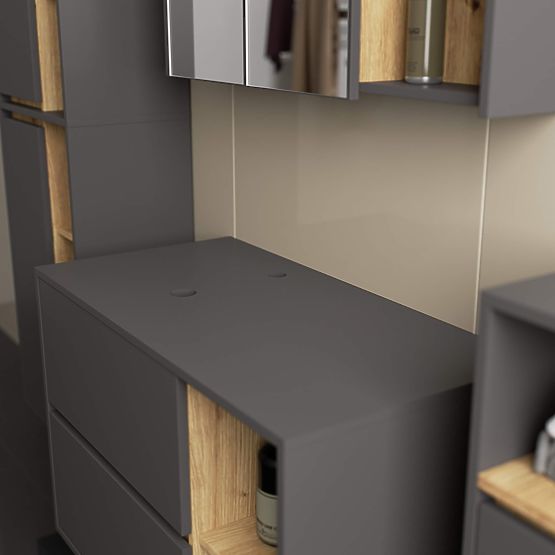 BATHROOM CABINET UNDER SINK WITH HOLES VAMI W90 UM 2SZ 2P GRAPHITE GRAY / ARTISAN OAK