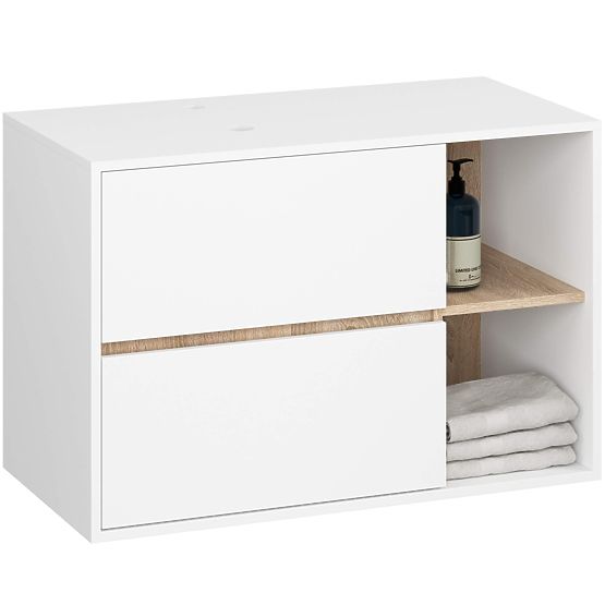 BATHROOM CABINET UNDER SINK WITH HOLES VAMI W90 UM 2SZ 2P WHITE / SONOMA OAK