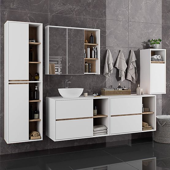 BATHROOM CABINET UNDER SINK WITH HOLES VAMI W90 UM 2SZ 2P WHITE / SONOMA OAK
