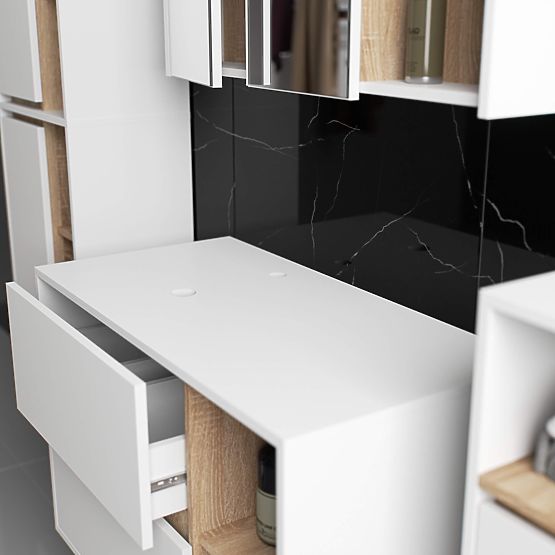 BATHROOM CABINET UNDER SINK WITH HOLES VAMI W90 UM 2SZ 2P WHITE / SONOMA OAK