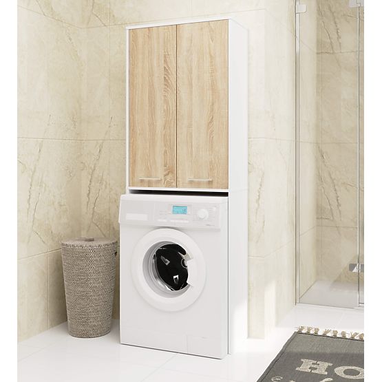 BATHROOM COLUMN FIN 180 FOR WASHING MACHINE FULL 2D - WHITE / SONOMA OAK