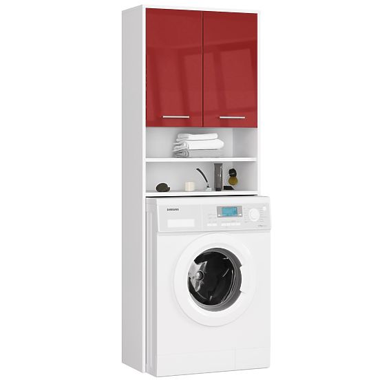 BATHROOM SHELF FIN ABOVE WASHING MACHINE WHITE / RED GLOSS