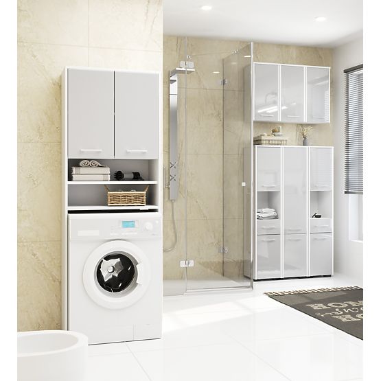 BATHROOM SHELF FIN OVER WASHING MACHINE WHITE / METALLIC GLOSS