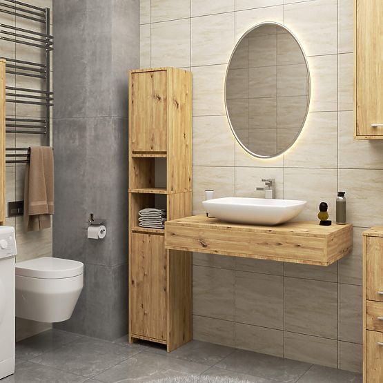 Bathroom Shelf Uni - Artisan Oak - 2 Doors 2 Niches