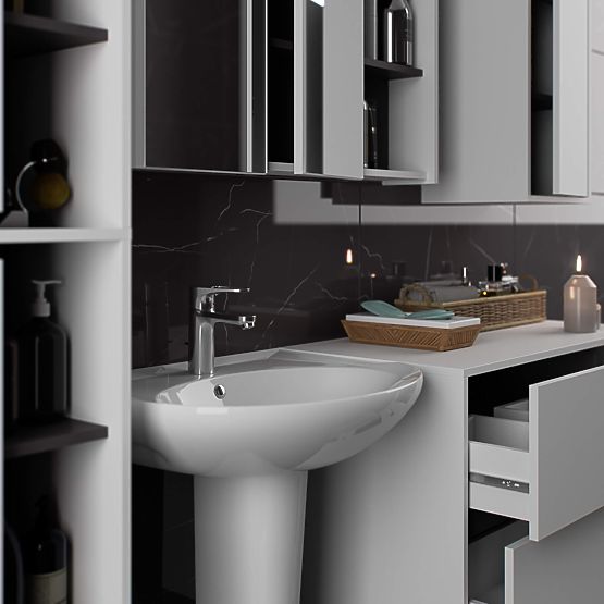 BATHROOM WALL CABINET VAMI W50 2D 6P WHITE / GRAPHITE GRAY