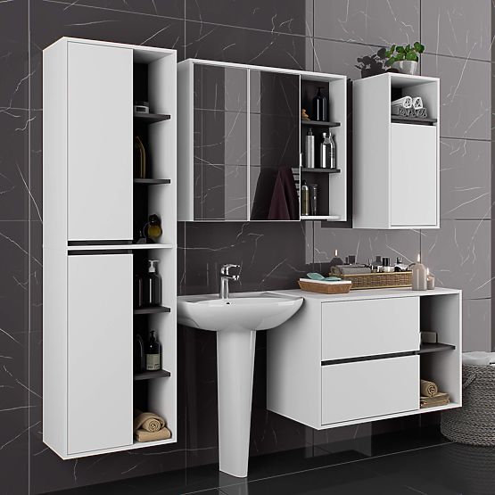 BATHROOM WALL CABINET VAMI W50 2D 6P WHITE / GRAPHITE GRAY