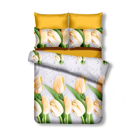 Bedding EMERALD cream color with floral motif 155x220_80x80*1 DecoKing