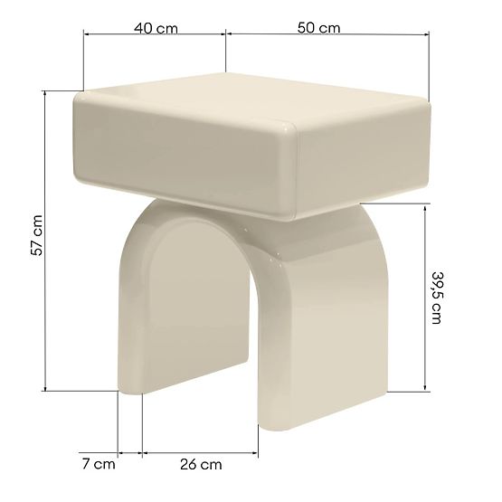 Bedside Table with Drawer Blush, Cream White, Glossy, Arched Shape