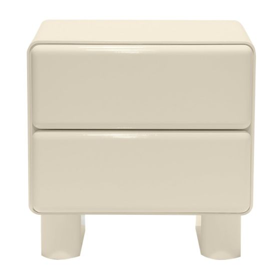 Bedside Table with Drawers Lagos, Cream White, Rounded, Glossy