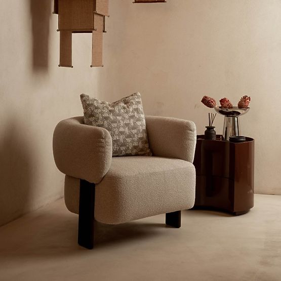 Bedside Table with Drawers Vena, Burgundy/Brown, Rounded, Glossy