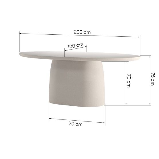 Biellora Garden Table 200 cm, Cement, Oval, Light Beige, Matte