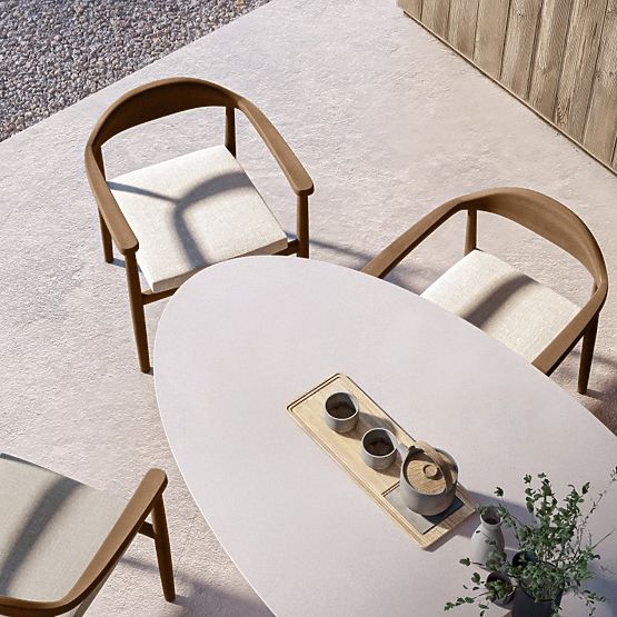 Biellora Garden Table 200 cm, Cement, Oval, Light Beige, Matte