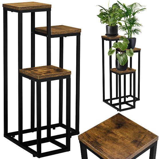 Black Plant Stand Munir Rustic Aged Oak