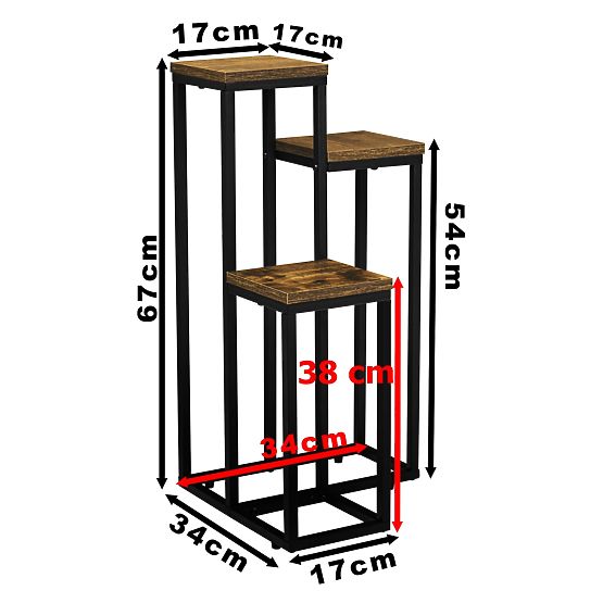 Black Plant Stand Munir Rustic Aged Oak