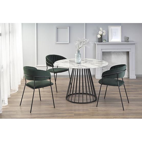 BRODWAY Tabletop - White Marble, Leg - Black