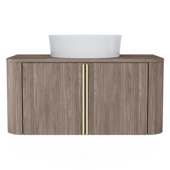 Cabinet for Basin on Countertop Bassa 80 cm, Lincoln Walnut, Gold Handles, Rounded