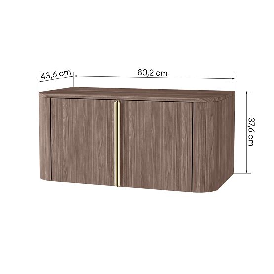 Cabinet for Basin on Countertop Bassa 80 cm, Lincoln Walnut, Gold Handles, Rounded