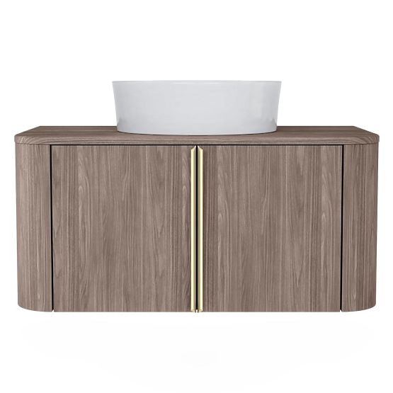 Cabinet for Basin on Countertop Bassa 80 cm, Lincoln Walnut, Gold Handles, Rounded