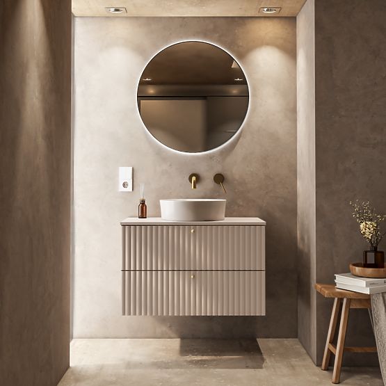 Cabinet for countertop sink Nelli 80 cm, cashmere, grooved, gold handles