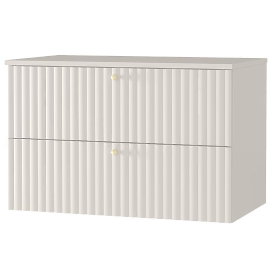 Cabinet for countertop sink Nelli 80 cm, cashmere, grooved, gold handles