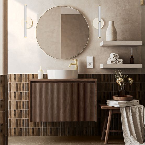 Cabinet for Countertop Sink Pezzo 80 cm, Walnut, Grooved