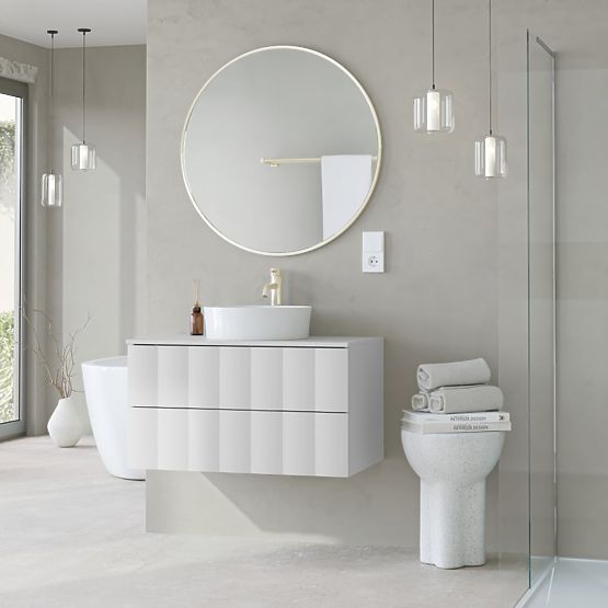 Cabinet for countertop washbasin Grita 80 cm, white, wavy front panel