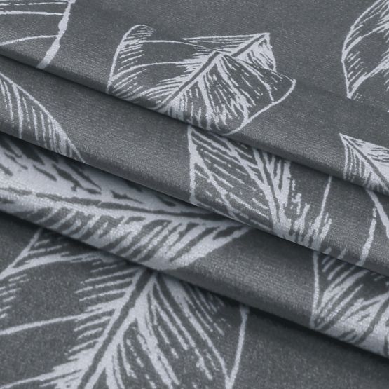 CALM Curtain in Graphite Color with Printed Botanical Motif Classic Style Silver Metal Eyelets