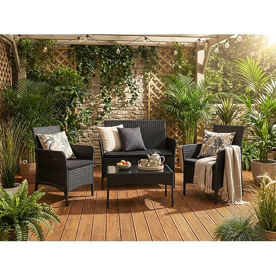 CAMELIA Black Garden Furniture Set with Black Cushions