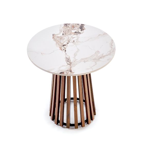 CARINA_S coffee table beige marble / walnut (2pcs=1set)