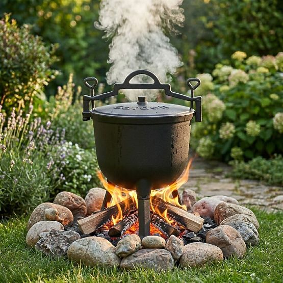 Cast Iron Enamelled 5L Standing Pot Hunting Campfire Grill MultiGarden