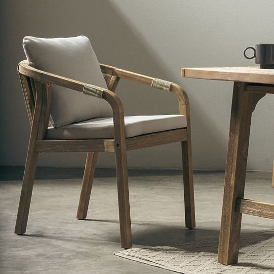 Castello Garden Chair with Wicker, Acacia Wood FSC, Teak Look, Beige