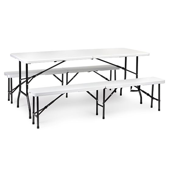 Catering Set Banquet Table 180 cm 2 Benches White ModernHome