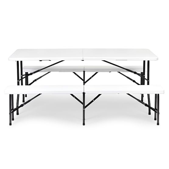 Catering Set Banquet Table 180 cm 2 Benches White ModernHome