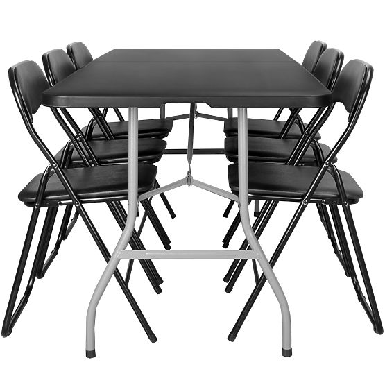 Catering Set FETA BLACK 180 cm + 6 BASICO Chairs