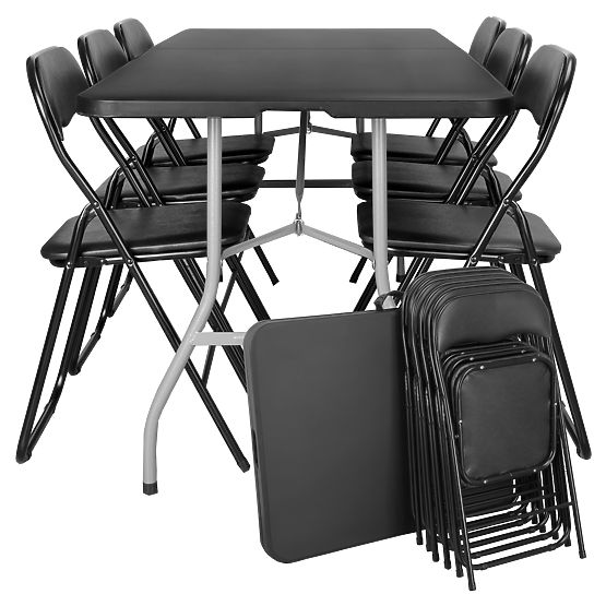 Catering Set FETA BLACK 180 cm + 6 BASICO Chairs
