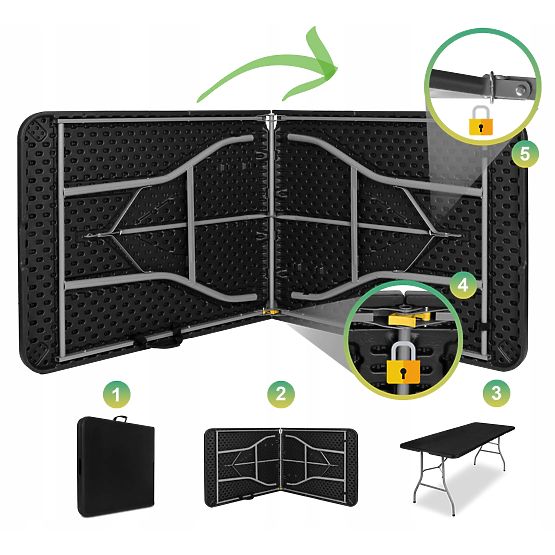 Catering Set FETA BLACK 180 cm + 6 BLACK Chairs