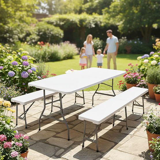 Catering Set FETA WHITE Table + 2 Benches