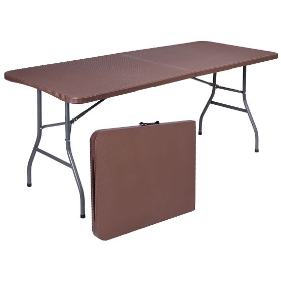 Catering Set Rattan Brown Table 180 cm + 2 Benches