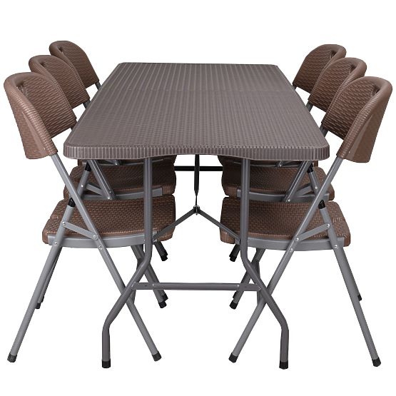 Catering Set RATTAN Table 180 cm + 6 Chairs