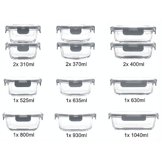 CATONIA Glass Food Containers - Set of 12 Pieces