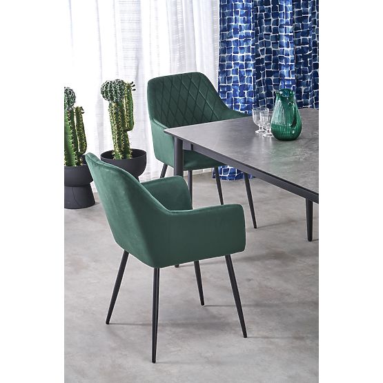 CHARLES Extendable Table, Top - Gray Marble, Legs - Black